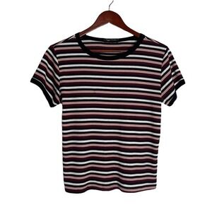 Striped Ribbed Knit Basic Short Sleeve Top | Y2K 90's Grunge